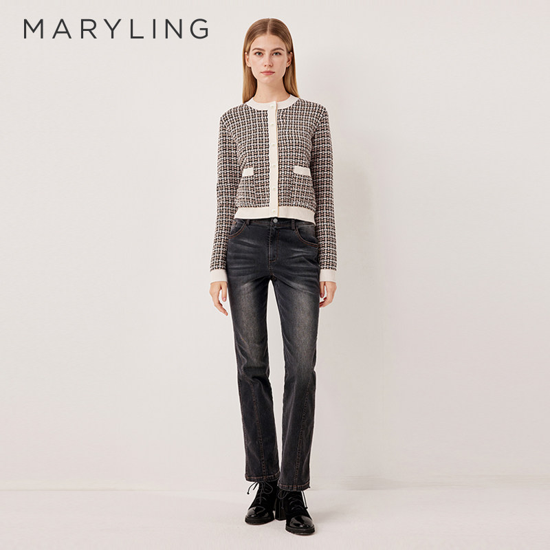 MARYLING玛俪琳奥莱outlets高腰复古深灰牛仔直筒裤A1FGW56040