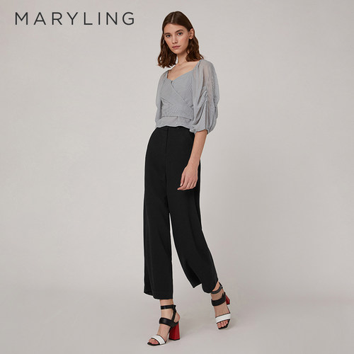 MARYLINGV领乔其垂褶袖上衣
