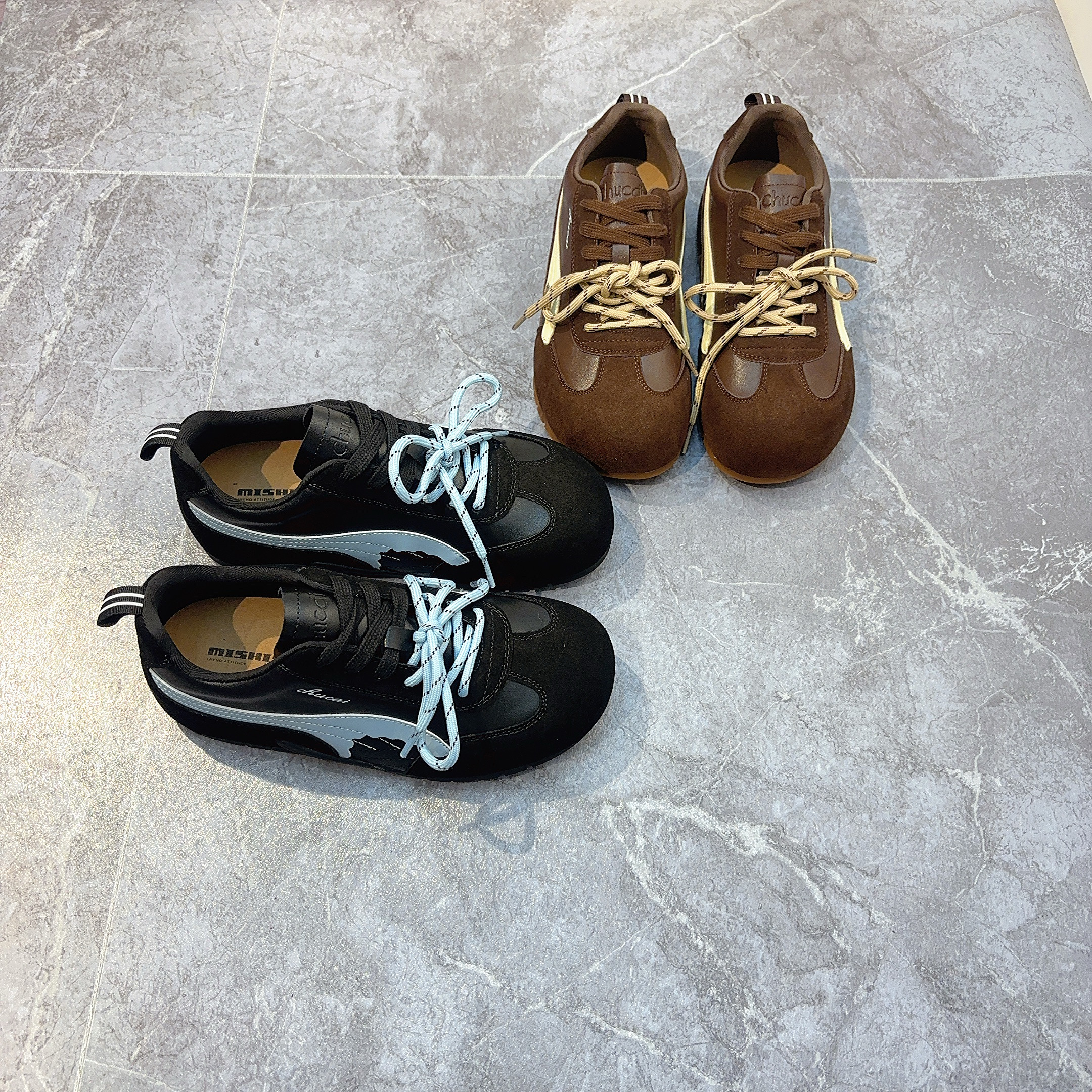 米家真皮厚底德训鞋女2025秋季新款时尚百搭轻便增高休闲运动鞋她