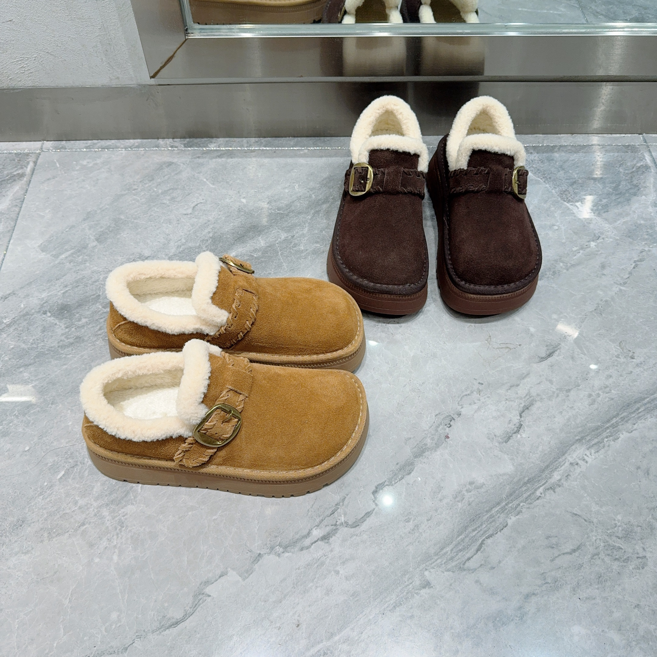 复古真皮厚底加绒保暖雪地靴女2025冬新款法式编织时尚皮带扣棉鞋