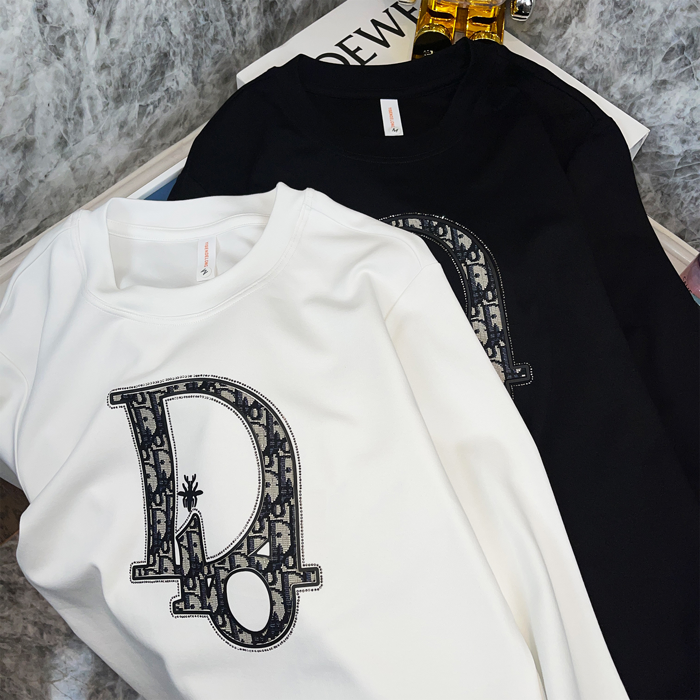 圆领卫衣男款秋冬痞帅高级感长袖t恤高端欧货字母烫钻情侣装外套