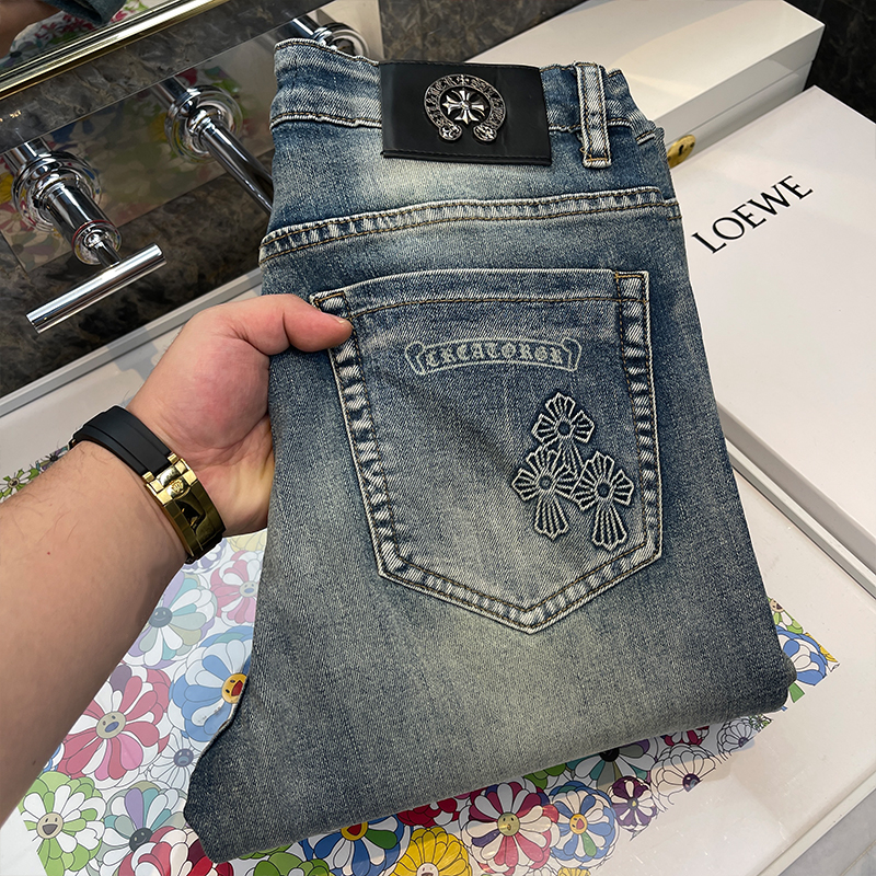 高端时尚十字架修身男士牛仔裤