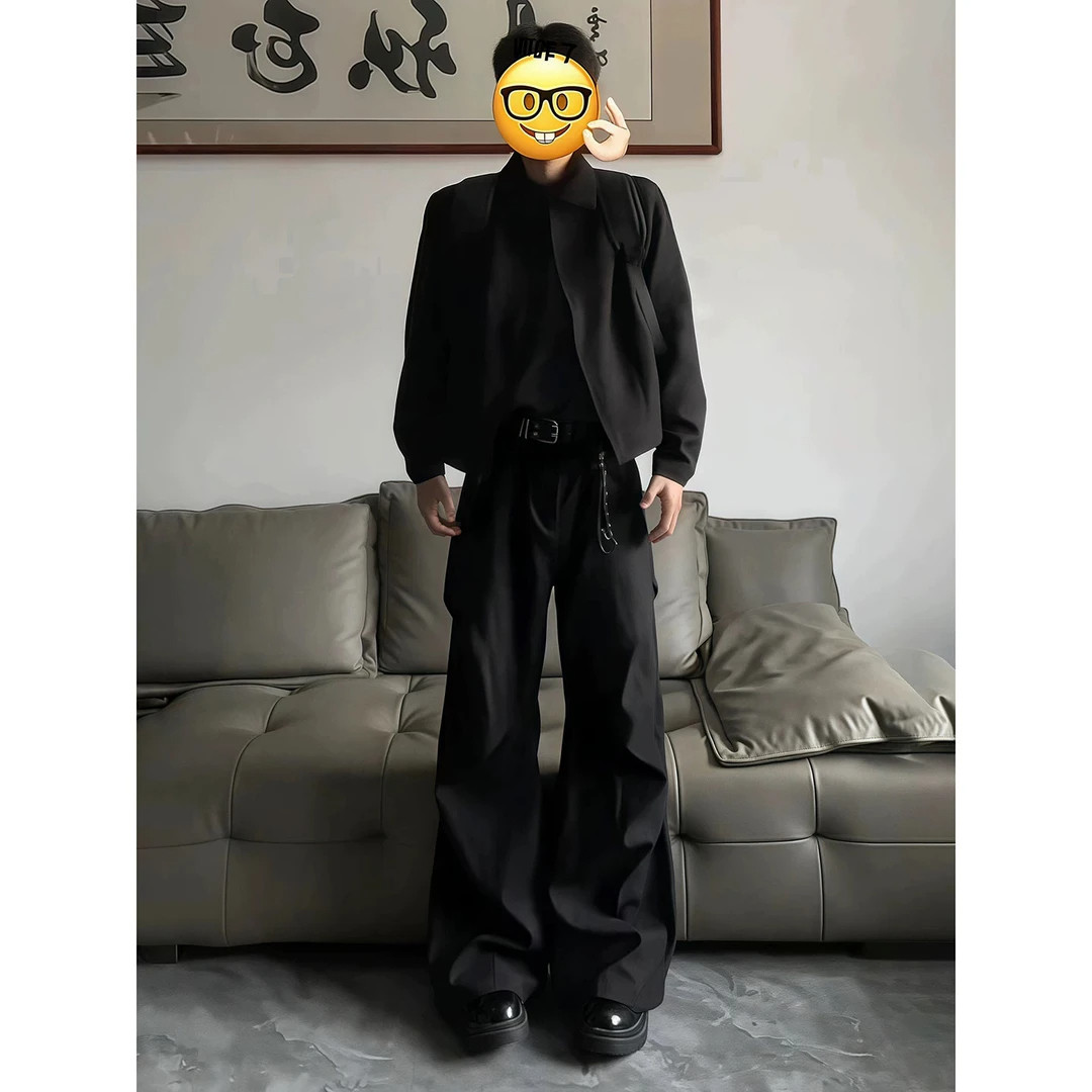 春秋薄款阔腿裤子男美式高街西裤图片