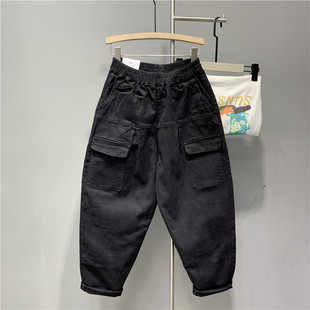 300斤黑色休闲九分萝卜裤 垮裤 男女秋季 大口袋宽松老爹裤 新款 大码