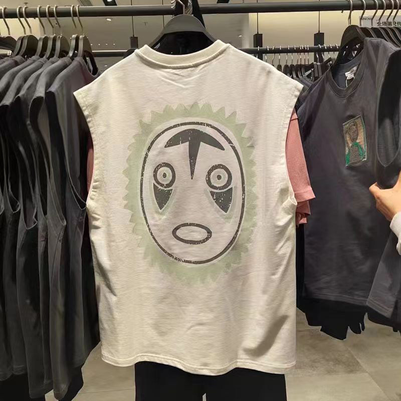 大码300斤纯棉背心男夏季搞怪图案街头风宽松百搭无袖t恤外穿坎肩