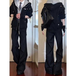 加大码300斤黑色弯刀微喇叭西裤男款垂坠感高级感裤子高街阔腿裤2