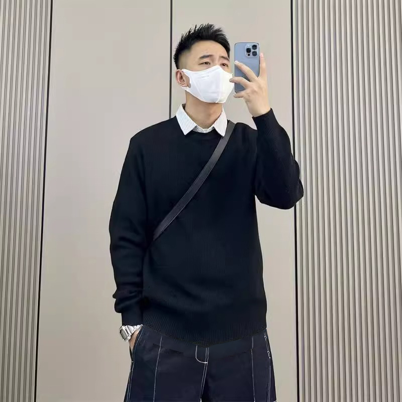 特大码300斤秋冬季假两件毛衣男韩版修身潮流百搭休闲翻领针织衫2