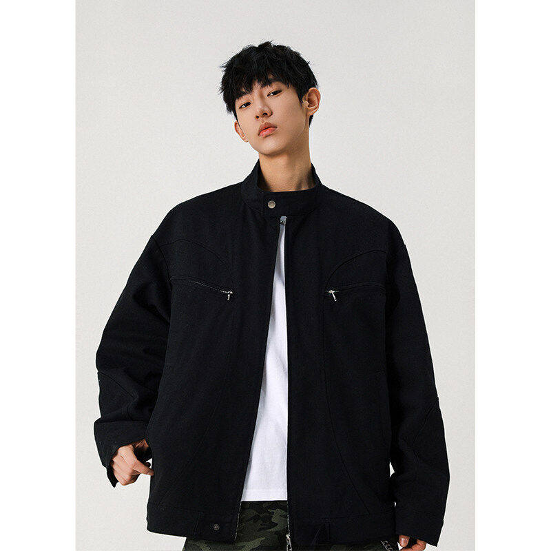 2025克林菲特立领短款夹克男ins美式运动休闲上衣潮流大码外套男