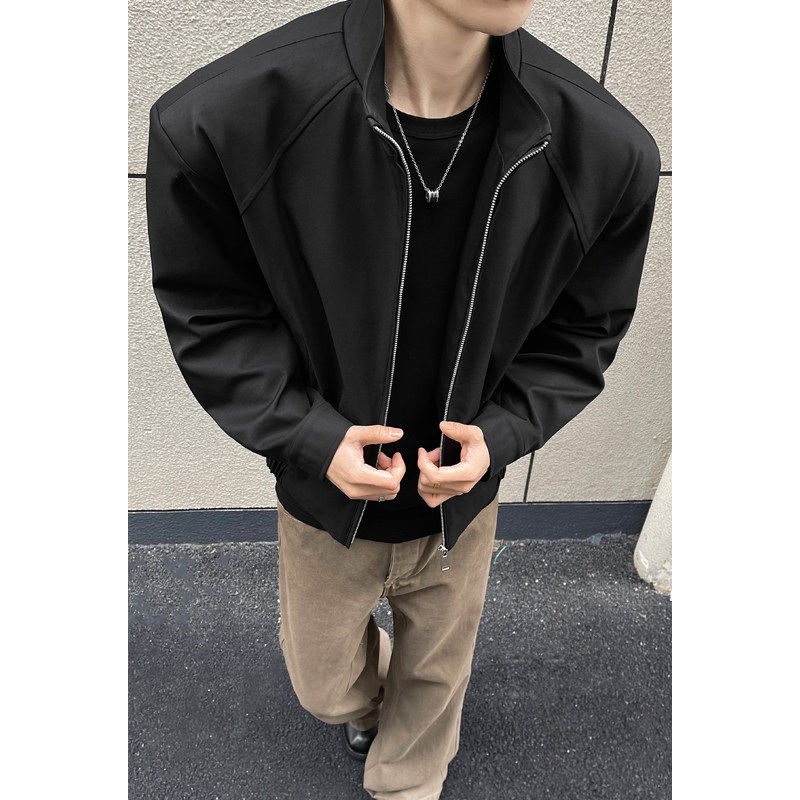 cleanfit立领垫肩外套男美式哈灵顿飞行夹克痞帅高级感短款棒球服
