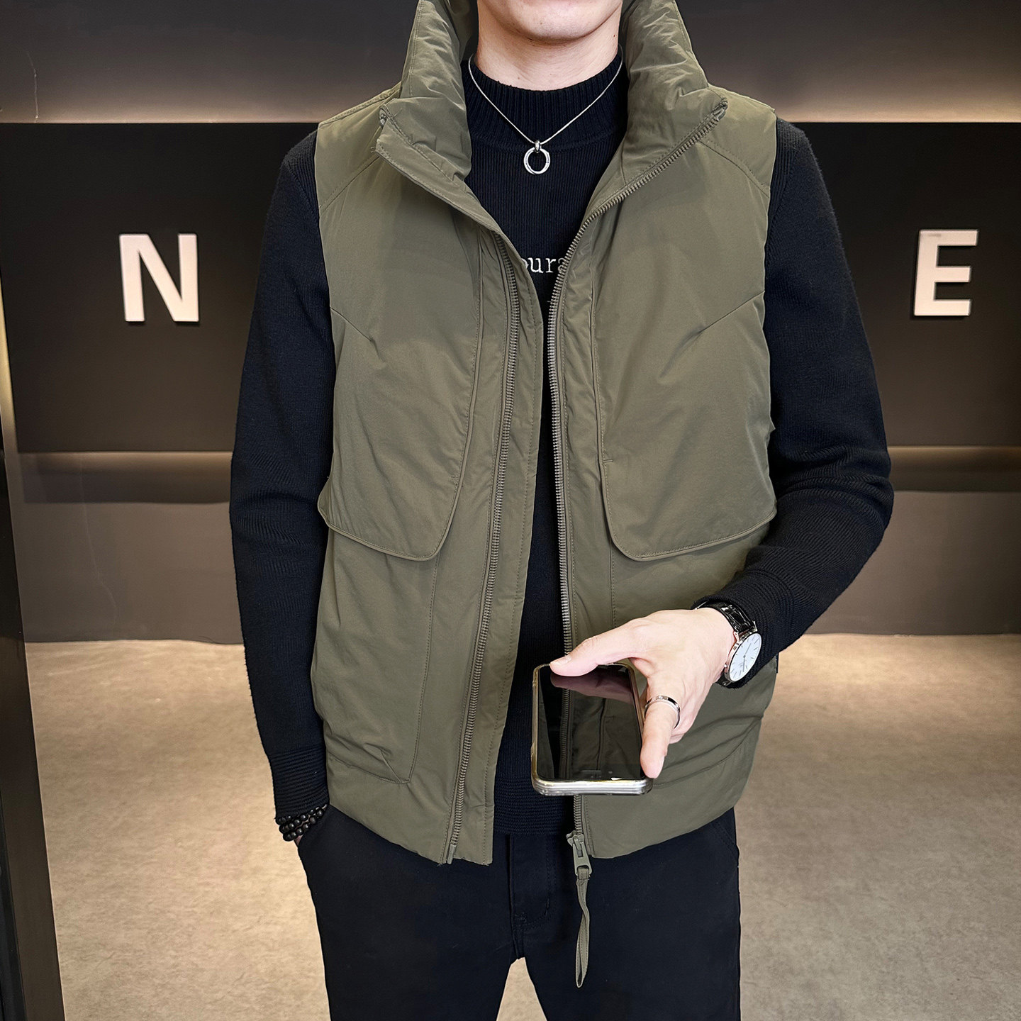 大口袋简约国标鸭绒工装羽绒马甲男冬季宽松潮牌保暖外套羽绒背心,男装,羽绒马甲,淘宝优惠券,粉丝福利购,淘宝优惠卷