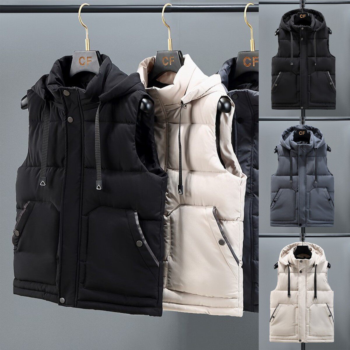 棉马甲男士秋冬可拆连帽马夹潮流青少年学生背心大码工装坎肩外套