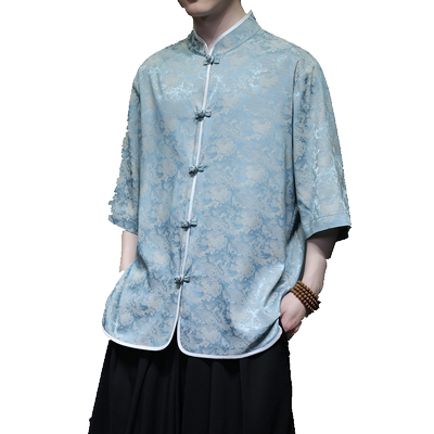 2024夏季中国风男装冰丝衬衫ins