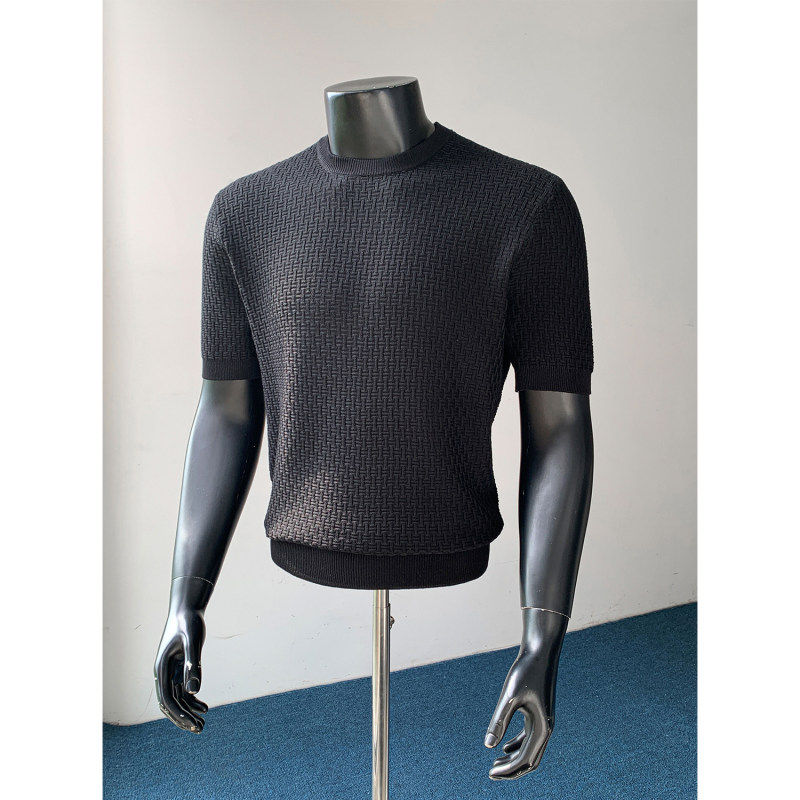 雅痞轻熟正肩针织短袖t恤男白色高级感夏季重磅韩版圆领半袖上衣