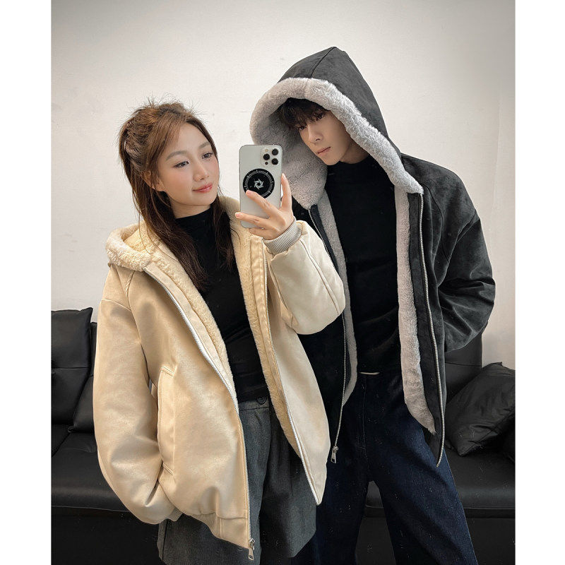 美式cleanfit座山雕棉服男冬季加绒加厚羊羔绒外套哈灵顿夹克棉衣