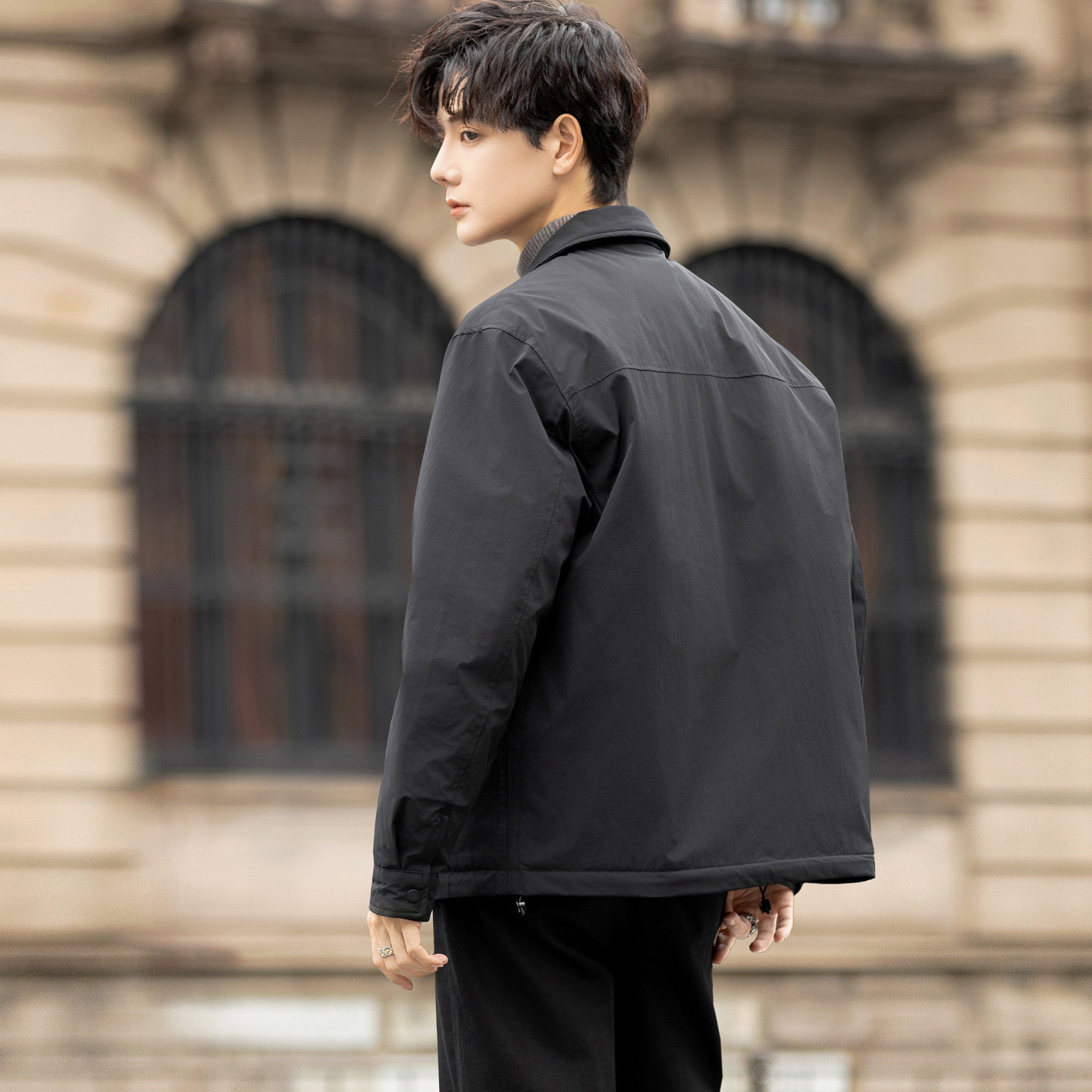 国标冬季潮流轻薄羽绒服男痞帅工装风潮翻领短款休闲外套青年夹克