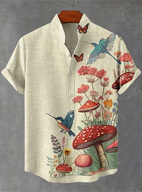 立领男士印花开衫短袖 Stand up collar men's printed cardigan
