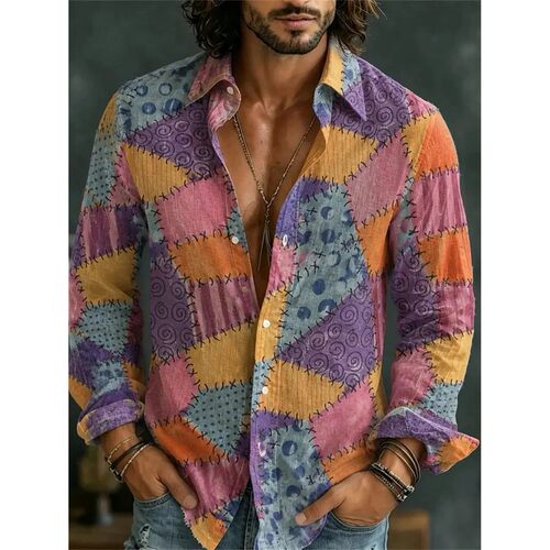 印花翻领长袖T恤衫Printed collar long sleeved T-shirt for men