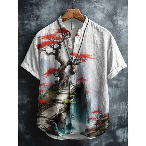 圆领卷边印花T恤 Round neck rolled edge printed short T-shirt