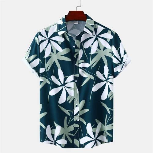 印花百搭短袖男士衬衫不易变形