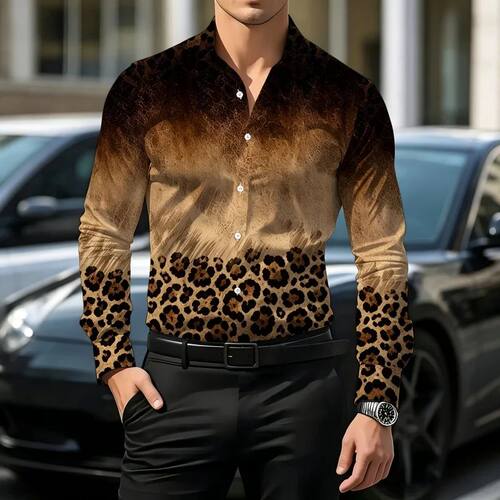 翻领长袖印花衬衫男士 Men's collar long sleeved printed shirt