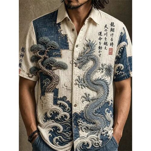 印花翻领短袖上衣男Printed collar short sleeved shirt for men