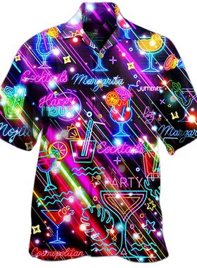 Hawaiian Casual Men's Cartoon Shirt   夏威夷休闲男士卡通衬衫