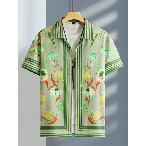 撞色翻领单排扣纽扣衬衫男Clash collar button up shirt for men