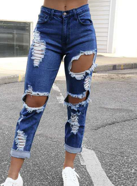 Slim Straight Cut Versatile Jeans修身直筒破洞休闲百搭牛仔裤