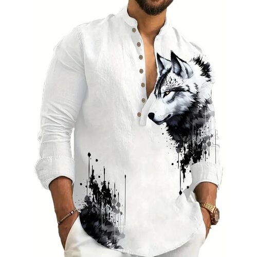 立领半开襟系扣T恤男 Stand up collar half open button T-shirt