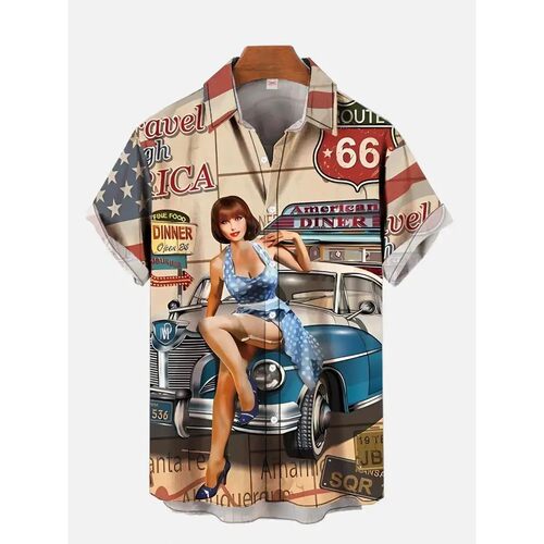 3D printed open collar button down shirt3D印花开襟系扣衬衣男
