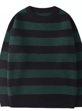 Crew neck striped casual versatile sweater圆领条纹休闲针织衫