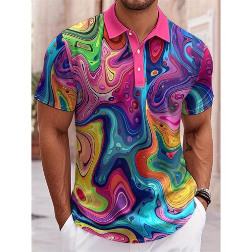 印花半开襟短袖T恤男士Printed Half Open Short sleeved T-shirt