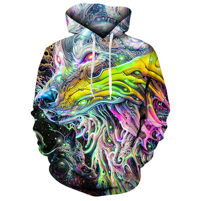 Printed hooded sweatshirt with rope for men印花连帽带绳卫衣