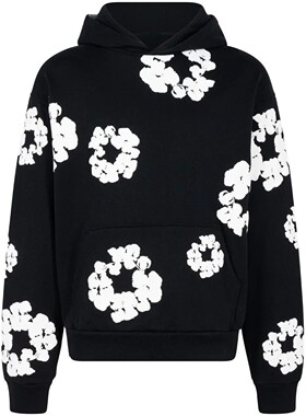 Printed loose long sleeved pullover hoodie印花宽松长袖连帽衫