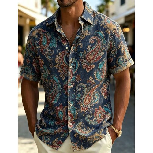 Exotic Bohemian Printed Short Sleeved Shirt For men's Casual