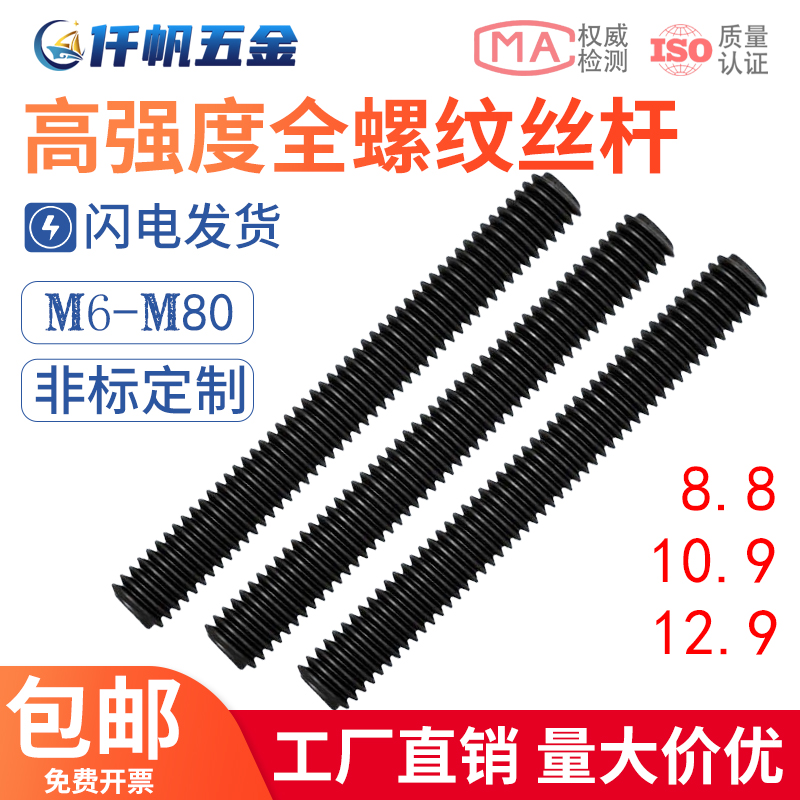 8.8/10.9/12.9高强度丝杆丝杠牙条全牙螺丝杆M12M16M20M24M30-M80