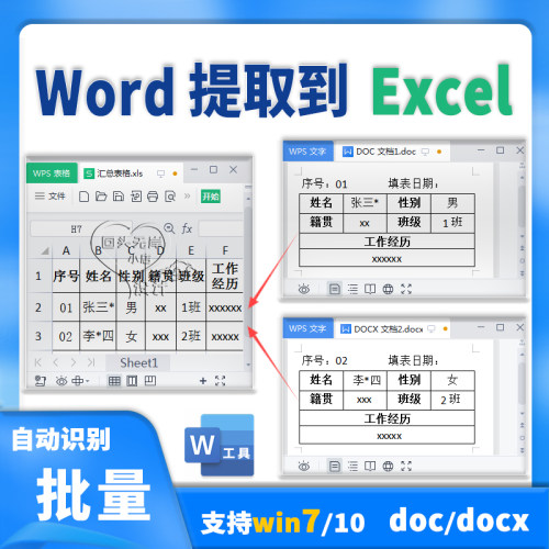Word文档信息提取到Excel批量汇总数据工具自动录入文字整理表格