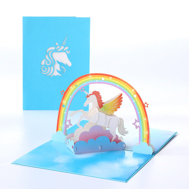 生日贺卡独角兽儿童节创意3D立体手工纸雕留言祝福卡片