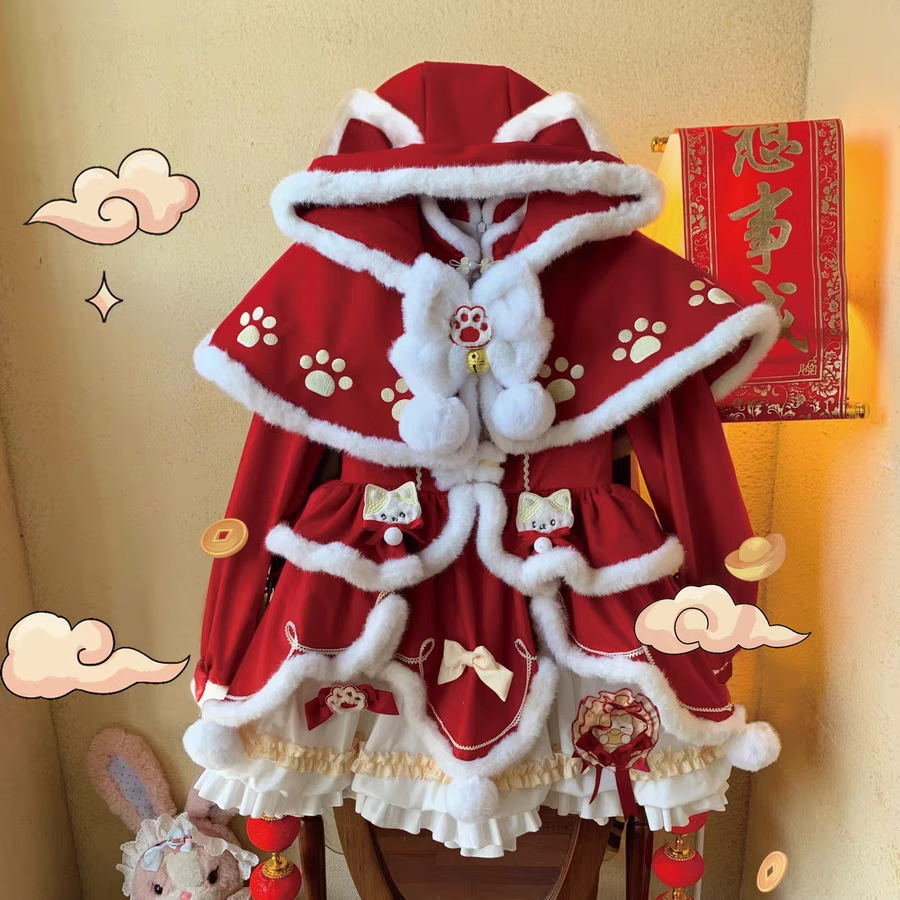 蛇年新年战袍加绒红色lolita裙子