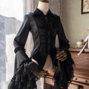 哥特风黑白上衣蕾丝doll感lolita姬袖衬衫长袖内搭百搭Lolita内搭