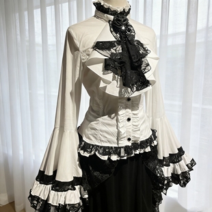 白哥特风大码衬衣欧美宫廷气质喇叭袖韩版衬衫女巫姬袖Lolita内搭