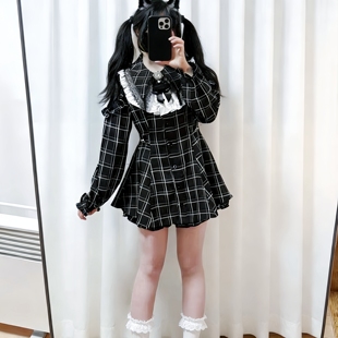 日系蕾系亚文化女士长袖 可爱Lolita裙子软妹裙蕾服 纯色连衣裙套装