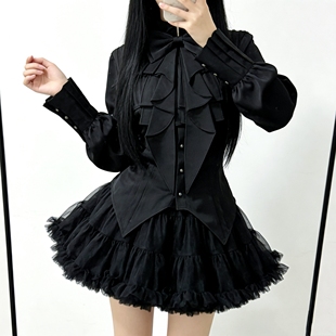 春夏中世纪宫廷复古设计上衣Lolita长袖衬衫哥特荷叶高级法式衬衣