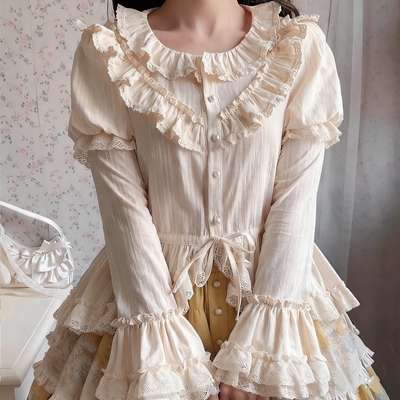 Lolita内搭长袖春秋衬衫姬袖上衣