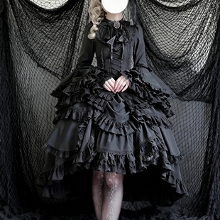 不死鸟暗黑哥特风Lolita套装姬袖衬衫拖尾半裙黑寡妇cos洛丽塔裙