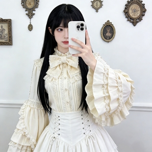 生成色立领蕾丝姬袖 cla系复古宫廷风lo裙百搭打底 Lolita内搭衬衫