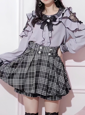 日系量产型新品 蕾丝荷叶边露肩甜美蕾系长袖衬衫红色花边lo上衣