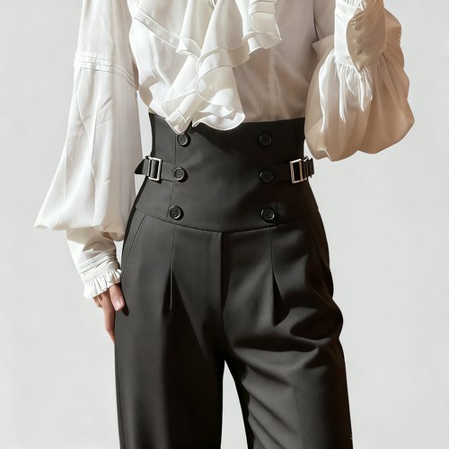 秋冬lolita王子系黑色高腰长裤