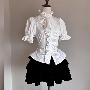 lolita显瘦日常内搭口水巾夏 洛丽塔衬衫 溯夜 白色哥特风收腰短袖
