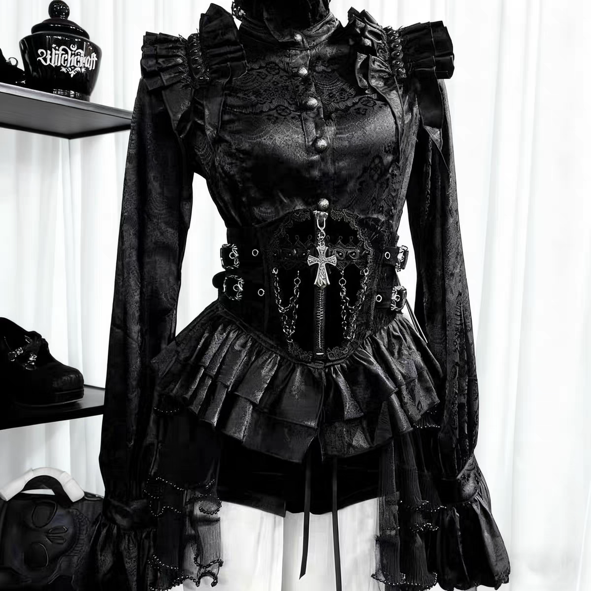 黑色Lolita上衣复古哥特cos服大